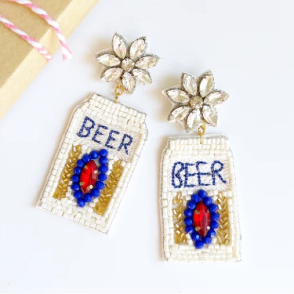 Beaded🍺Beer Earrings - Picture 1 of 2